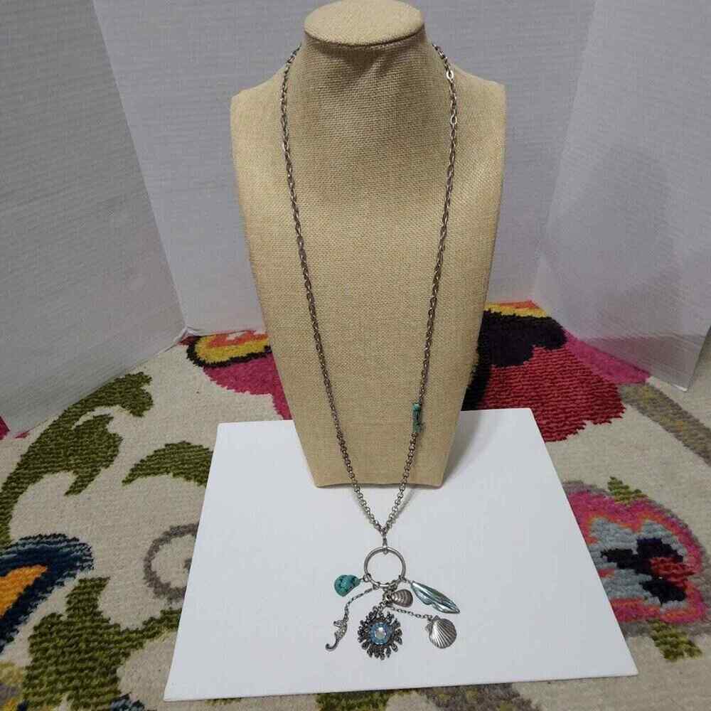 Chico's seahorse, turquoise, and‎ Seashell long pendant necklace - Picture 2 of 7